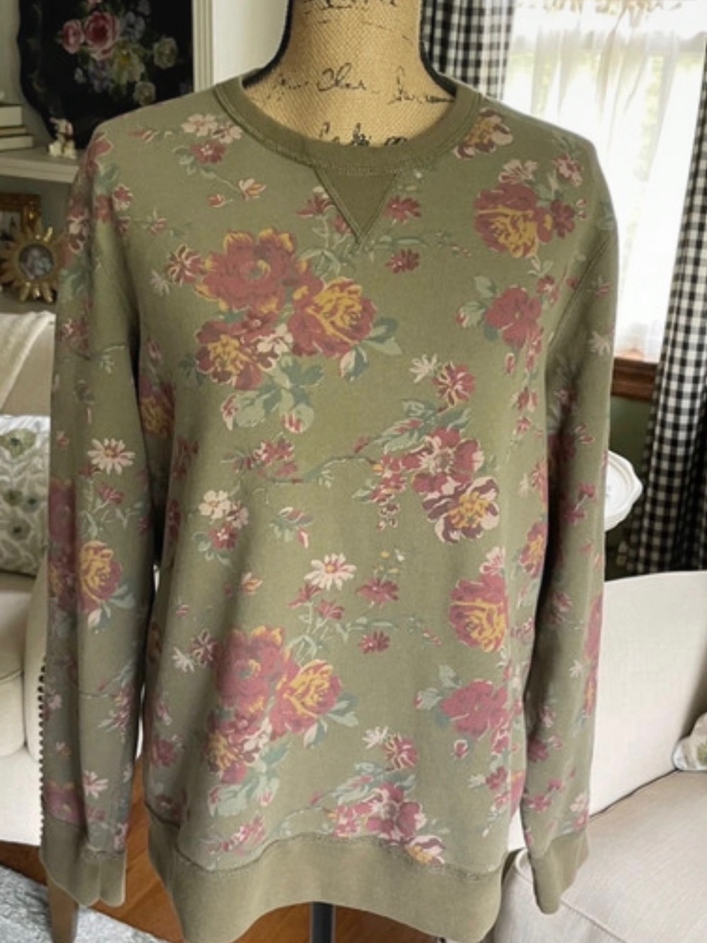 Abercrombie & Fitch Olive Green Floral Crewneck Sweatshirt